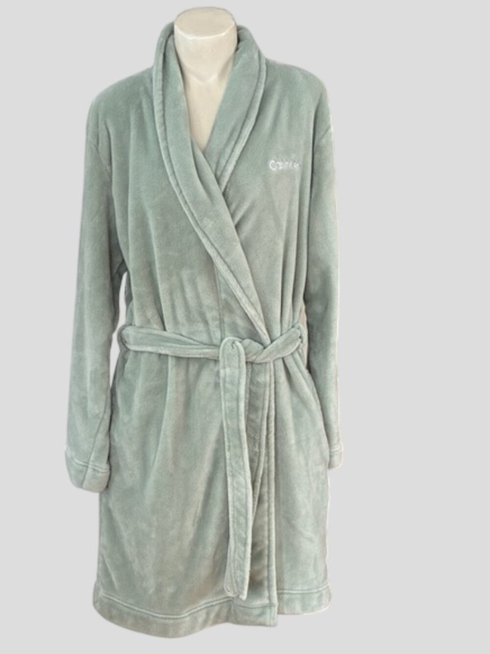 Calvin Klein Plush Sleepwear Robe in Light Sage Med/Lge